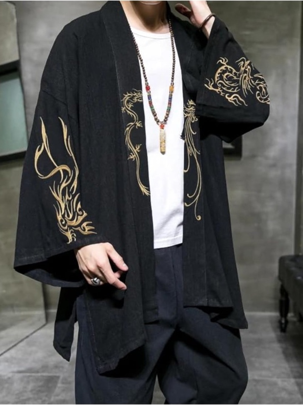 🔥 NWT GUOFENG men’s embroidery trench, Chinese style kimono cardigan size L.